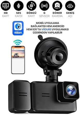 3 Kameralı Wifi Ekran Araç Kamerası FullHD Geniş Ön + Arka + Araç İçi Kamera Hareket Sensörü EF1313 - Görsel 3