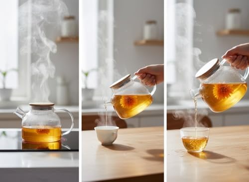 Alternative view of Bambu Kapaklı Kendinden Süzgeçli Borosilikat Cam Demlik – 1000 ml Isıya Dayanıklı Termisil Cam Çay, Kahve ve Bitki Çayı Demliği, Cam Çaydanlık