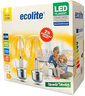 Alternative view of 6,5W LED Filament Ampul E27 | 60W Eşdeğer | 2700K Sarı Işık | 810 Lümen | 2’li Paket | Enerji Sınıfı E