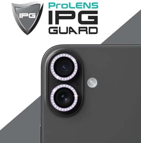 iPhone Uyumlu IPG ProLENS Elmas Taş Çerçeveli Kamera Lens Koruyucu – HD Netlik, Çizilmez Alumina Silikat Temperli Cam, Bireysel Kamera Lens Kapağı (Mor, iPhone 16/16 Plus) - Görsel 3