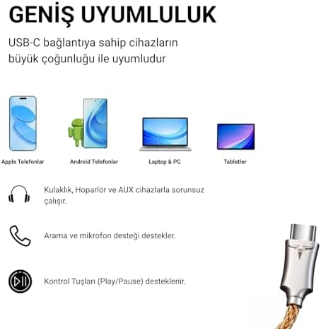 Alternative view of Type-C - 3.5 ALC5686 Çip HiFi DAC Ses Kartı Kulaklık Kablosu (USB başlık)
