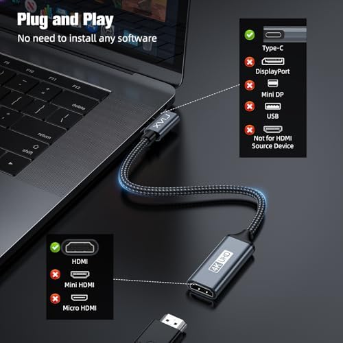 Alternative view of USB-C to HDMI Adaptör 4K@30Hz – Type-C Görüntü Aktarıcı – iPhone ile Uyumlu, MacBook ile uyumlu, Laptop, Tablet Uyumlu – Dayanıklı Örgü Kablo – Tak & Çalıştır OTGTH