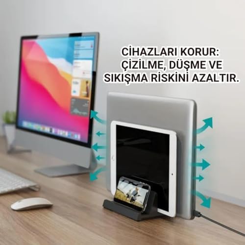 Alternative view of Coofbe 3 Bölmeli Metal Genişlik Ayarlamalı Masaüstü Dikey Macbook Laptop Notebook Standı Telefon Tablet Standı