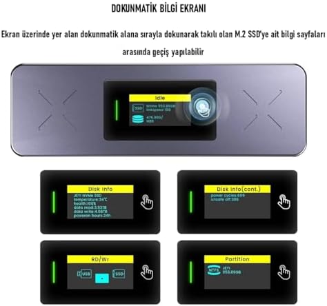 JEYI i9X Visual Smart Yazma Koruma Özellikli M.2 (PCIe) NVMe ve M.2(NGFF) SATA SSD To USB 3.2 Gen2 Çevirici Dönüştürücü Adaptör Harici Taşınabilir Alüminyum SSD Muhafaza Kutusu - Görsel 3
