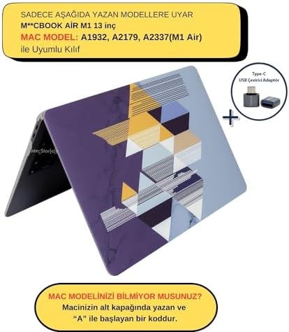 MacBook Air 13 İnç Kılıf A2337 M1 A2179 A1932 Uyumlu Hard Case Sert Kapak Geometrik Desenli UV Baskılı Koruyucu Kılıf İnce Hafif Laptop Kılıfı Siyah - Görsel 3