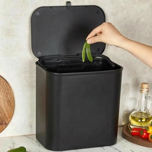 Alternative view of Dolap Kapağına Asılabilir 15 Litre Çöp Kovası, Duvara Yapıştırılabilir Çift Tarafa Açılabilir Mutfak Çöp Kutusu, Banyo Çöp Kovası, Kapaklı Asma Çöp Kovası Organizer (Siyah)