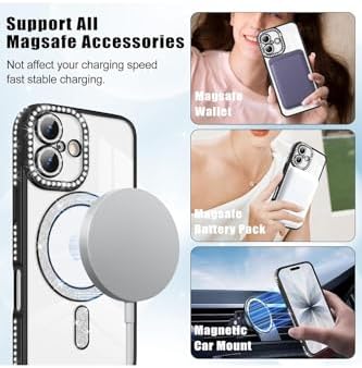- iPhone 17 ile uyumlu Apple Kılıf Simli Taşlı Lens Korumalı Arkası Şeffaf Kenarı Renkli Parlak Magsafe ile uyumlu Kapak - Gümüş - Görsel 3