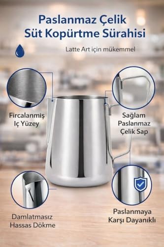 Çelik 2000 ml Büyük Boy Kahve Süt Köpürtme Potu Sütlük Şapşak Balmumu Eritme mt250-20 - Görsel 3