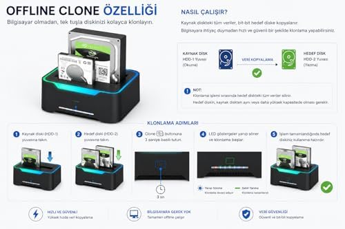 Alternative view of PX-2900 SATA 2.5/3.5 İnç HDD SSD Docking Station, USB 3.0 Çift Slot Harici Disk Okuyucu, RGB Işıklı Offline Clone Klonlama Özellikli SATA Disk Kopyalama ve Veri Aktarım İstasyonu