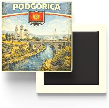 Alternative view of Karadağ Podgorica Şehri Temalı Vintage Buzdolap Magneti – 9x9 cm