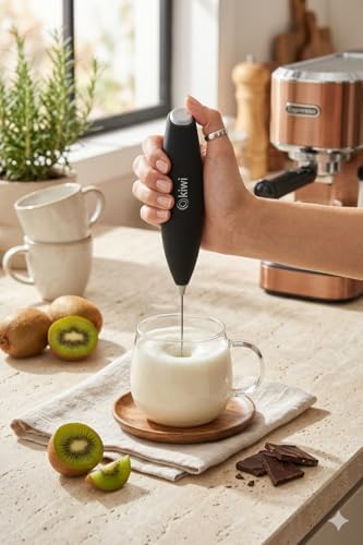 Alternative view of -1112 Kablosuz Pilli Süt Köpürtücü ve Kahve Karıştırıcı - Paslanmaz Çelik Uçlu, Ergonomik El Tipi Mini Mikser - Latte, Cappuccino, Frappe ve Sıcak Çikolata İçin Devirli Köpük Yapıcı (Siyah)
