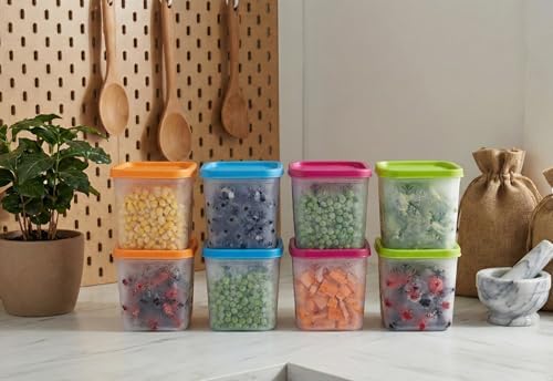 Alaska 8'li Derin Dondurucu Saklama Kabı Seti - 380 ml Kar Tanesi Desenli Erzak Kabı - Kırılmaz Esnek Yapı, BPA Free (4 Renk x 2 Adet) - Görsel 3