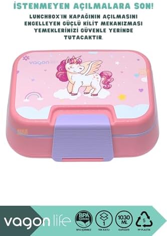 1030ml Lunchbox Tek Katlı 3 Bölmeli PP Plastik Sefer Tası Yemek Kutusu (Pembe)