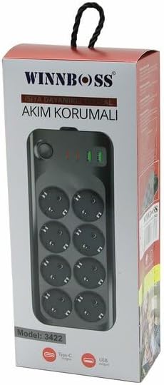 Alternative view of chermik Wınnboss-3422 8'li Priz Uzatma Kablosu USB Type-C Girişli, 2 Metre, CHRMK12268, Siyah, Erkek