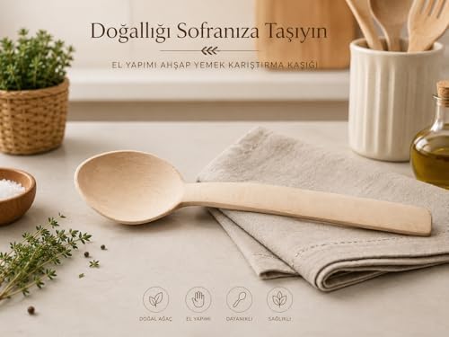 Alternative view of El Yapımı Yemek Karıştırma Kaşığı, Doğal Kayın Ağacı, Kimyasal İçermez, Dayanıklı