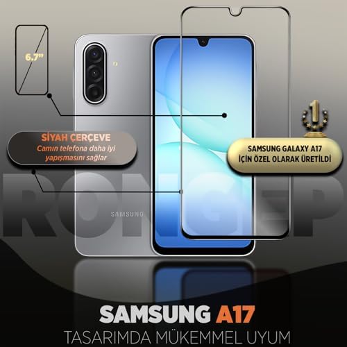 [2'li Paket]  Galaxy A17 için Ekran Koruyucu 9H Sertlikte Anti-Static Temperli Cam Netlik ve Dokunmatiği Etkilemeyen Çizik ve Darbelere Karşı  A17 Ekran Koruyucu (2'li Paket)