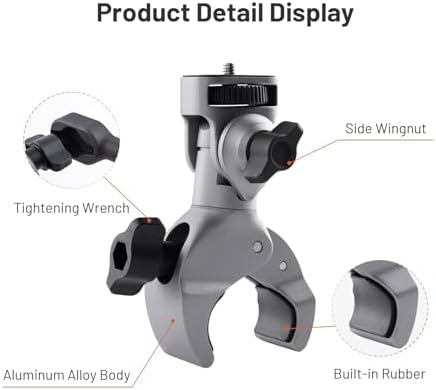 PGYTECH CapLock Süper Kelepçe Motosiklet Alüminyum Alaşımlı Fırça Tutucu Insta360 X5 için, GoPro Hero için 1/4 inç Vidalı Yengeç Pense, DJI Osmo 360/Cep/Aksiyon ve Diğer Aksesuarlar için - Görsel 3