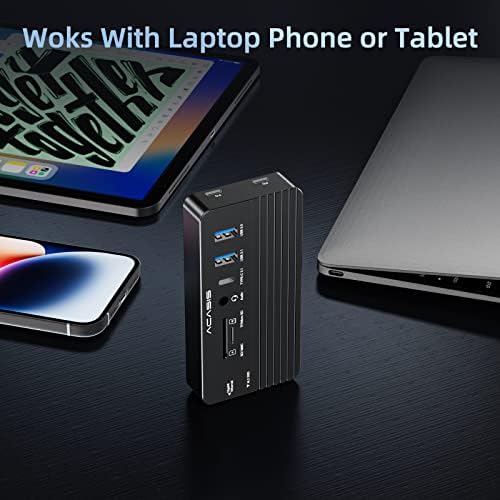 ACASIS NVMe M.2 SSD ve SATA SSD Muhafazalı USB-C HUB 10'u 1 Arada Yerleştirme İstasyonu 100W Güç Dağıtım Desteği Windows/MAC/Android Cep Telefonu için 8 TB (Siyah)