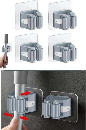 Alternative view of 4’lü Set Kendinden Yapışkanlı Mop ve Süpürge Tutucu – Delmeden Duvar Organizeri, Güçlü Yapışkanlı Banyo ve Mutfak Sopa Tutucu, Kaymaz Silikon Tutucu Duvar Askısı