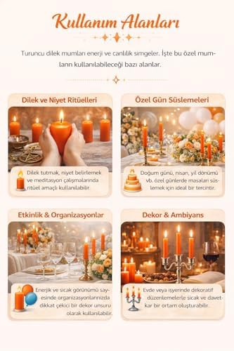 10’lu Turuncu Dilek Mumu Seti – Kaliteli ve Pürüzsüz Dış Yapılı, İçten Yanan Fitilli, Silindir Blok Tasarımlı, Dekoratif ve Ritüel Kullanımına Uygun Mumlar
