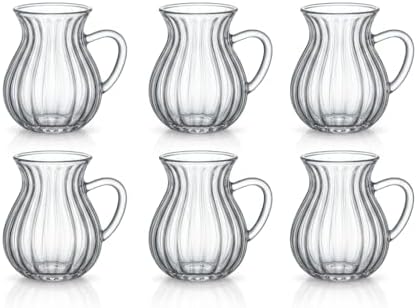 Alternative view of 6'lı Kulplu Borosilikat Fitil Desenli Cam Çay Bardağı Seti - Şeffaf ve Isıya Dayanıklı Şık Çay Takımı 180ML
