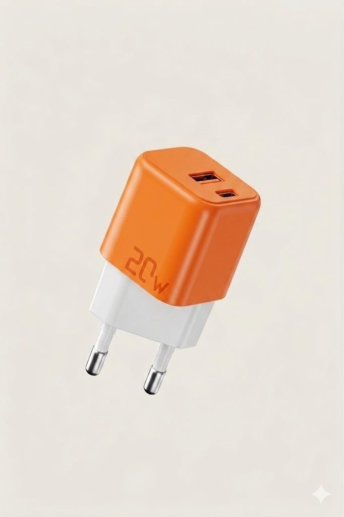 Alternative view of Azeada Seals Serisi 20W USB + Type-C Hızlı Şarj Adaptörü Turuncu-Beyaz AZ-A11(20w Çift Giriş, Şarj Başlık)