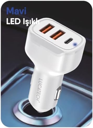 100W Ultra Hızlı TURBO Araç Şarj Başlığı – 2 USB + 1 PD (Beyaz) - Görsel 3