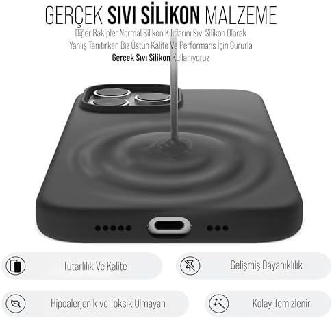 iPhone Kılıf İnce Sıvı Silikon 3 Katmanlı Tam Kaplamalı Yumuşak Jel Kauçuk Kılıf Kapak, Siyah (iPhone 11 Pro Max 1) - Görsel 3