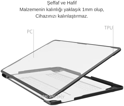 MacBook Air 13.6 inç M2 M3 M4 M5 Uyumlu Darbe Korumalı Sert Kılıf | Rugged Koruma Hard Case – A2681 A3113 A3240 A3449 Güçlendirilmiş Köşe Koruma Şeffaf