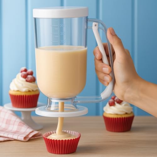 Alternative view of Beyaz Hamur Porsiyonlayıcı – Kek, Krep, Muffin ve Pancake Hamuru Dağıtıcı, Ölçekli Karıştırma Kabı 900 ml