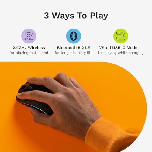 Glorious Model O 2 Mini Kablosuz Siyah Oyuncu Faresi: 57 gram, 210 Saate Kadar Pil Ömrü, Çifte Kablosuz 2.4 GHz ve Bluetooth 5.2, 26K Optik Sensör, 80 Milyon Tıklama, 6 Programlanabilir Düğme, - Görsel 3
