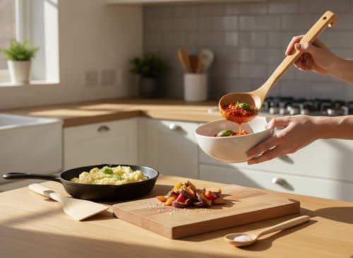 Alternative view of Doğal Akçaağaç 4 Parça Mutfak Seti – Premium Ahşap Kaşık, Spatula ve Servis Kepçesi – Sağlıklı ve Ergonomik Mutfak Gereçleri