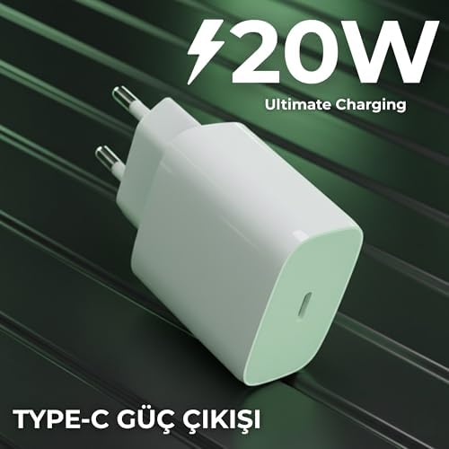 Nodar 20W USB-C PD Hızlı Şarj Adaptörü | iPhone ve Android Uyumlu | Type-C Hızlı Şarj Başlığı, Güç Kaynağı | Yüksek Voltaj ve Kısa Devre Korumalı, Beyaz - Görsel 3
