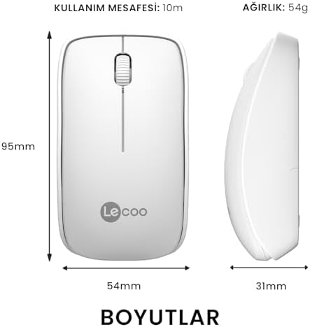 WS208 Kablosuz 1200DPI 3 Tuşlu Sessiz PC, Mac, Dizüstü Bilgisayar için, USB Mini Alıcı ile Optik Mouse Beyaz - Görsel 3