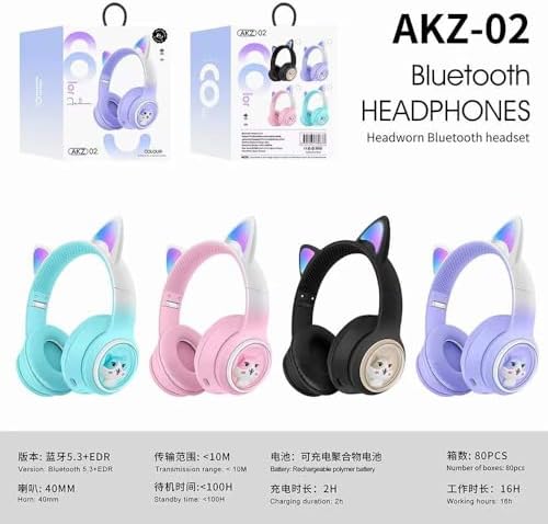 Alternative view of RENKLİ BÜYÜK A KALİTE KULAK ÜSTÜ TAÇ RENKLİ IŞIKLI KEDİ KULAKLI KEDİ KABARTMALI 5.3 VERSİON PED BALŞLIKLI BOYU AYARLANABİLEN ÇOK RAHAT BLUETOOTH KULAKLIK AKZ 02 (TURQUAZ)