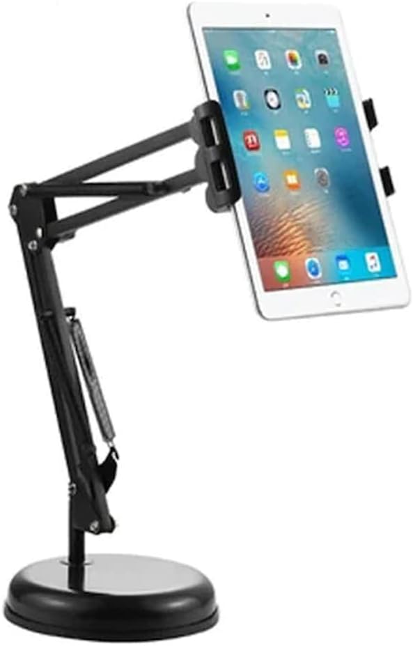 Alternative view of Masaüstü Telefon ve Tablet Tutucu 19cm Ayak Çap uzunluğu Ayarlanabilir Kollu Geniş Tablalı, PVC + Metal malzeme 360 Derece Dönebilen Masaüstü Telefon ve Tablet Tutucu - Y01