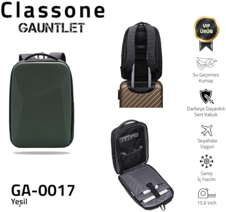 Alternative view of Classone GA-0017 Gauntlet V1 Sert Kabuk Serisi 15.6 inch WTX Pro Su Geçirmez Kumaş Laptop Çantası -Yeşil