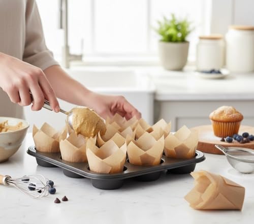 20 Adet Kraft Kağıt Muffin Kalıbı – Lale Formlu Cupcake Fırın Kağıdı, Tek Kullanımlık Kek Kalıbı, Isıya Dayanıklı Doğal Kraft Muffin Cupcake Pişirme Kağıdı (60) - Görsel 3