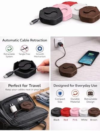 Taşınabilir Kablo Düzenleyici, Otomatik Sarma Aparatı, USB Şarj Kablosu Toplayıcı, Seyahat için Kablo Organizer (siyah) - Görsel 2