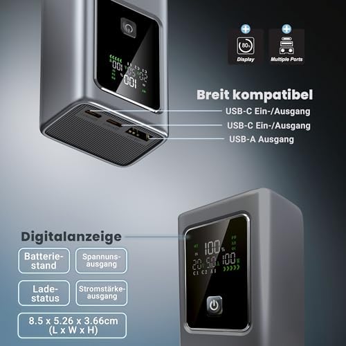 PATONA 4238 Platinum Powerbank, 10000mAh Taşınabilir Şarj Cihazı, 35W PD Hızlı Şarj, 2 USB-C ve 1 USB-A Portlu, LCD Ekranlı - Görsel 3