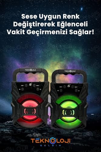Bluetooth Hoparlör Taşınabilir Ses Bombası Led Işıklı Extra Bass Ses Radyolu Speaker Sd Kart-usb - Görsel 3