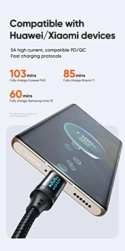 CA-1100 Type-C Kablo 100W - Dijital Watt Göstergeli Hızlı Şarj Kablosu, 5A PD QC USB-C, Laptop/Tablet/Telefon, 1.2M
