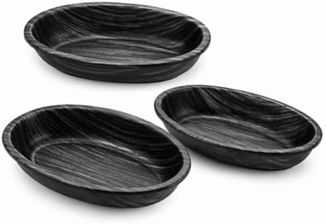 Siyah Oval Sunum Tabağı Seti, 3'lü, 26x16 cm, Modern Tasarım, Atıştırmalık ve Yemek Servisi için, Plastik 3 lü - Görsel 3