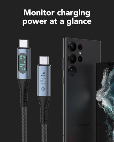 LED Ekranlı 240W USB C - USB C Hızlı Şarj Kablosu, (48V/5A) USB-C PD 3.1, Naylon Örgülü Tip C Erkek - Erkek Kablo Kablosu, MacBook Pro/Air/iPad/Google/HP// için Dizüstü Veri Kablosu - Görsel 2