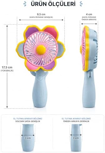 Mini El Fanı USB Şarjlı Type-C Bağlantılı 3 Kademeli Taşınabilir Elektrikli Fan Masaüstü ve El Tipi Kullanım Renk Serinletici Fan Mavi Pembe Sarı Çiçek - Görsel 3