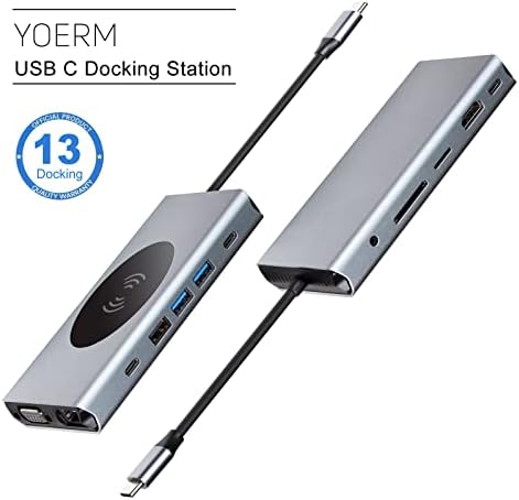 Alternative view of Yerleştirme İstasyonu USB C Hub 13'ü 1 arada Kablosuz Şarj İstasyonu, USB C - HDMI, Ethernet, VGA, 5 USB ve SD/TF, 100W PD, 3,5 mm Ses