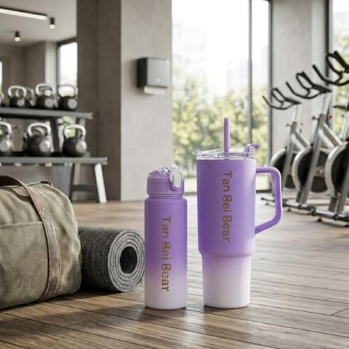 2’li Matara ve Pipetli Mug Bardak Seti – 900 ml Spor Suluk + 1500 ml Pipetli Termal Mug Bardak, Günlük Kullanım İçin İçecek Seti - Görsel 3