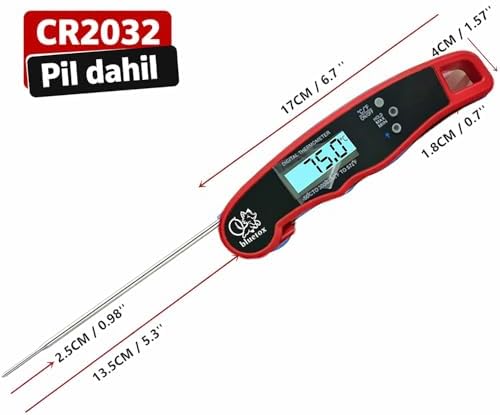 Dijital Hızlı Okunan Mutfak Termometresi - Mıknatıslı, Katlanabilir, Arkadan Aydınlatmalı Ekran, 240° Dönebilen Prob, -50°C-300°C Aralığı