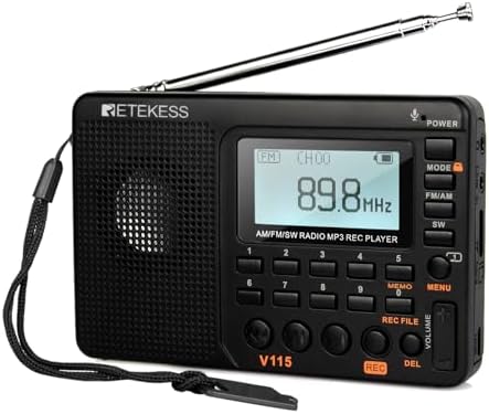 Retekess V115 Dijital Radyo AM FM, Taşınabilir Kısa Dalga Radyolar, Şarj Edilebilir Radyo Dijital Tuner ve Ön Ayarlar, Micro SD ve AUX Kaydı Desteği, Bas Hoparlör Siyah - Görsel 3