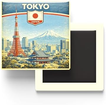 Alternative view of Japonya Tokyo Şehri Temalı Vintage Buzdolap Magneti – 9x9 cm